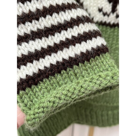 Handknitted Roo Designs Puppy Green Kids Sweater Rolled Neck Size 4-5 Striped - Picture 4 of 5